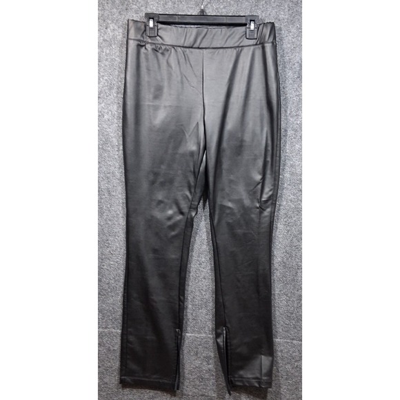 a new day Pants - A New Day Pants Women's Size L Black Faux Leather Elastic Waist Open Inside Ankl